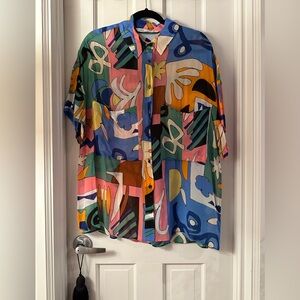 Zara Multicolor Sheer Abstract Shirt